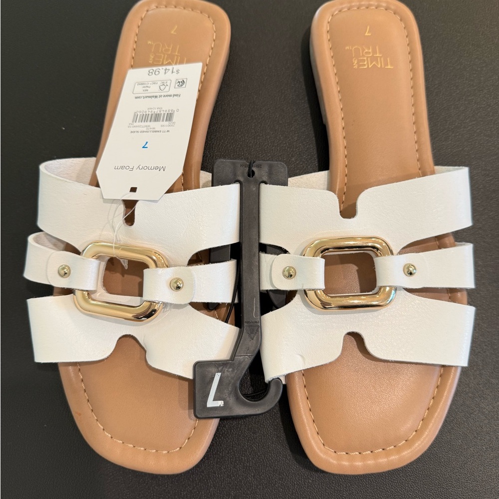 Time and Tru Women's White and Gold Sandals